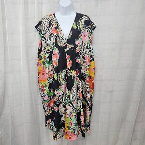 Lauren Ralph Lauren Black Orange Paisley Floral Shift Dress 26" Pit to Pit